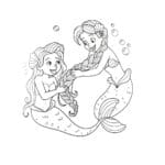 Auf dem Bild sieht man ein Motiv aus einem Malbuch. Darauf sind zwei Meerjungfrauen. KI-generiertes Bild.