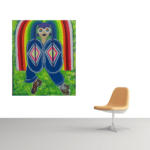 Mockup von einem Kunstbild auf Leinwand. Darauf ist eine Frau die einen Regenbogen über sich hat.
