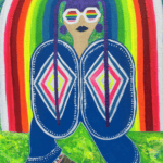 Fotografie von einem Kunstbild. Darauf ist eine Frau mit einem Regenbogen.