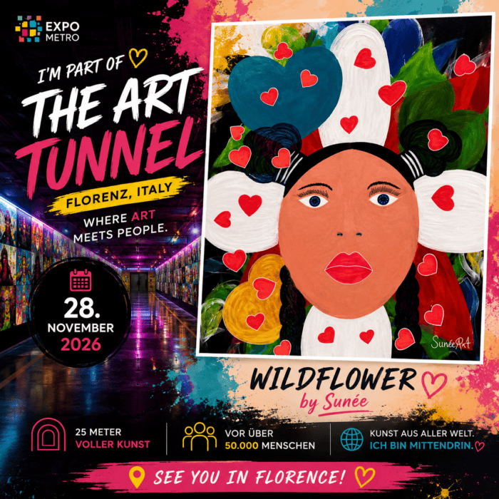 Wildflower von Sunée – farbenstarke Soul Art beim 25 Meter langen Art Tunnel in Florenz am 28. November 2026.