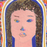 Originalgemälde „Beautiful Soul“ – farbenfrohes Frauenporträt mit dunklen Locken, unterschiedlich farbigen Augen und ausdrucksstarken Details.